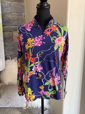IBKUL Long Sleeve Floral Butterfly Print Golf Tennis 1/4 Zip Top
